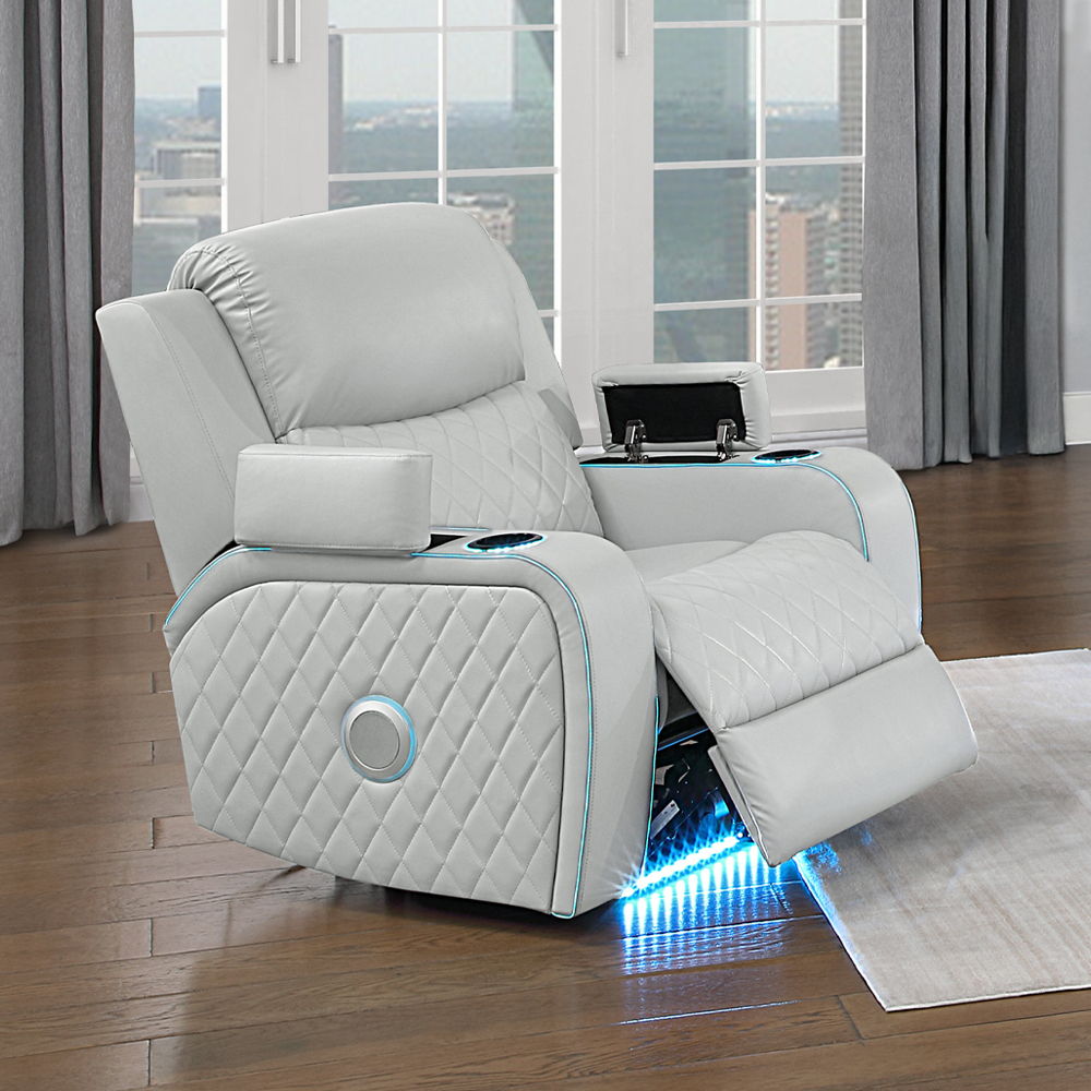 Smart furniture power recliner with LED lighting and tech features