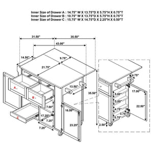 Jalen - 3 Door Mobile Kitchen Cart - Natural Brown And White