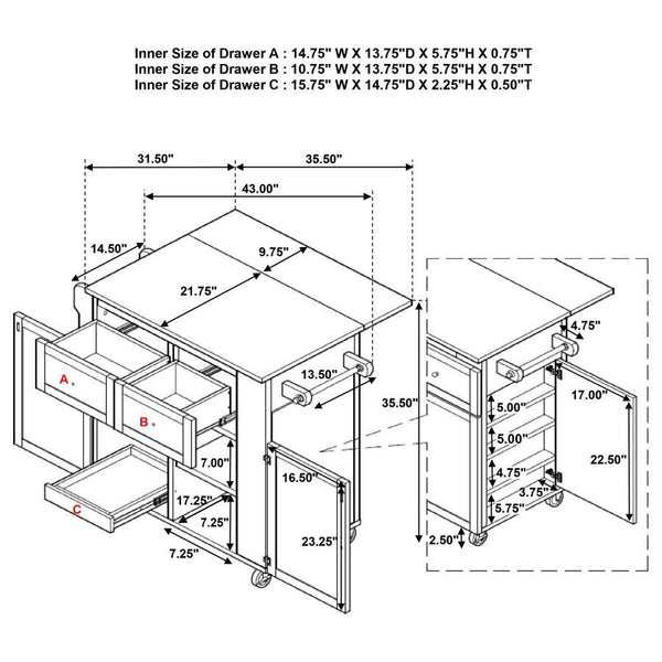 Jalen - 3 Door Mobile Kitchen Cart - Natural Brown And White