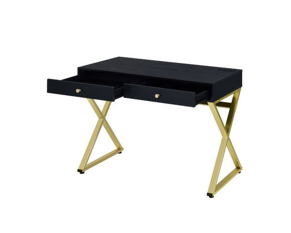 Coleen - Writing Desk With USB (Same Ac00894) - Black & Brass