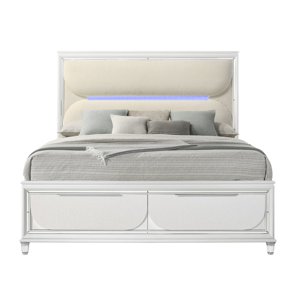 Tarian - Bed With LED & Storage Pearl White