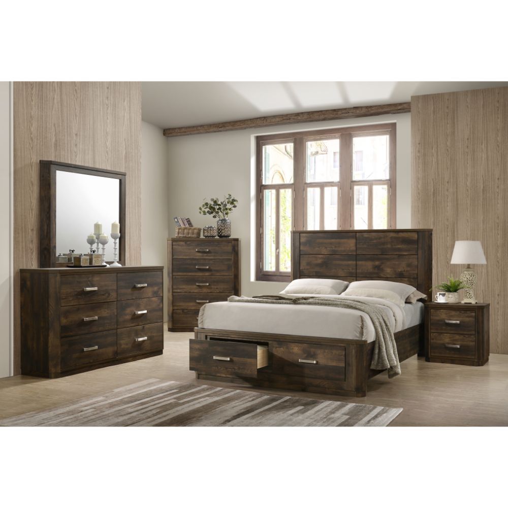 Elettra - Bed w/Storage Rustic Walnut Queen