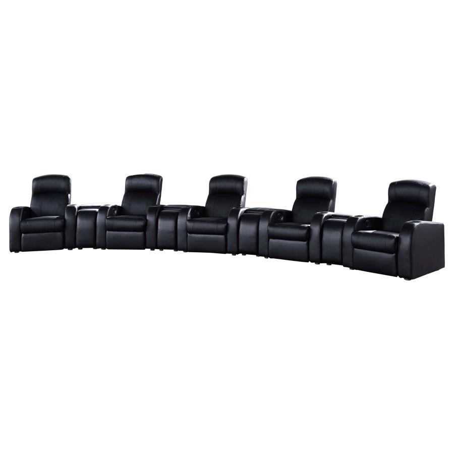 Cyrus - Upholstered Home Theater Seating Black 5 Pc. 3 Seats, 2 Cup Holders