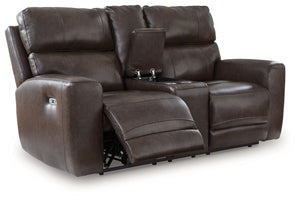 Crossplex - Power Reclining Loveseat / Console / Adjustable Headrest - Smoke