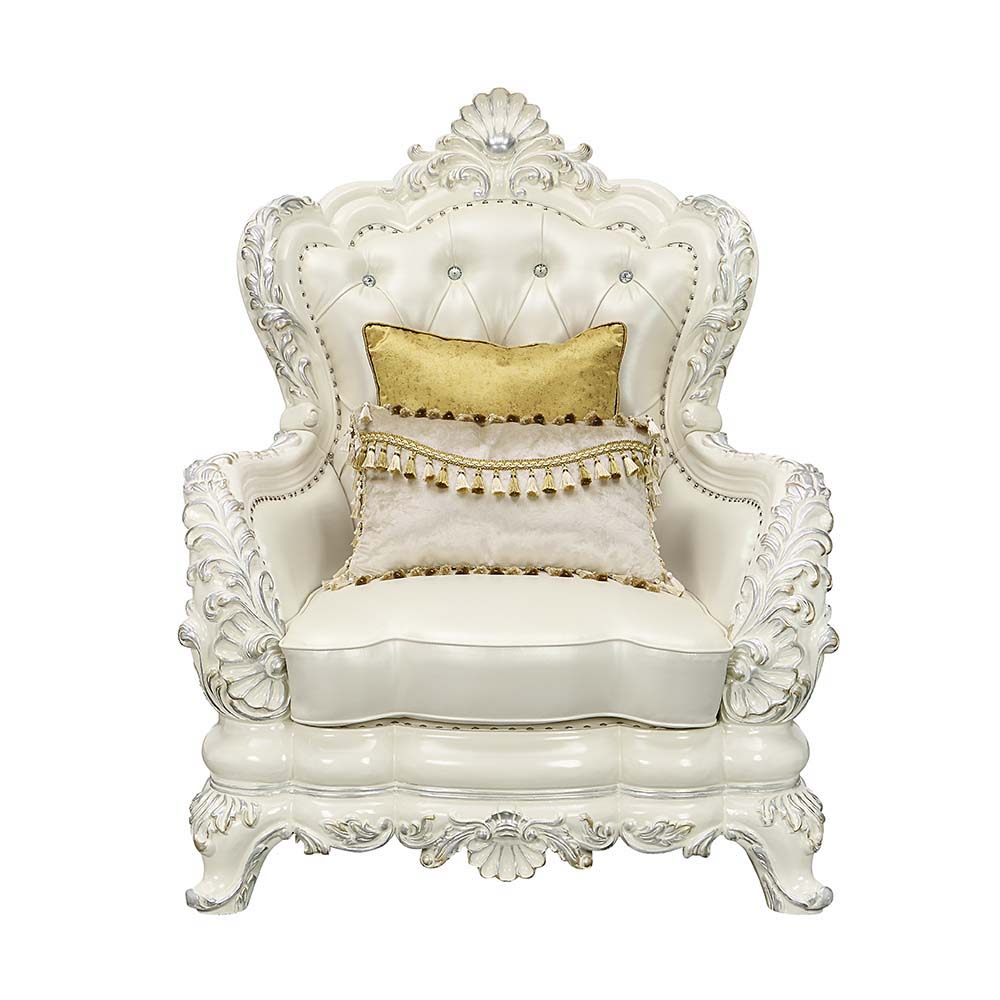 Adara - Chair - White PU & Antique White Finish