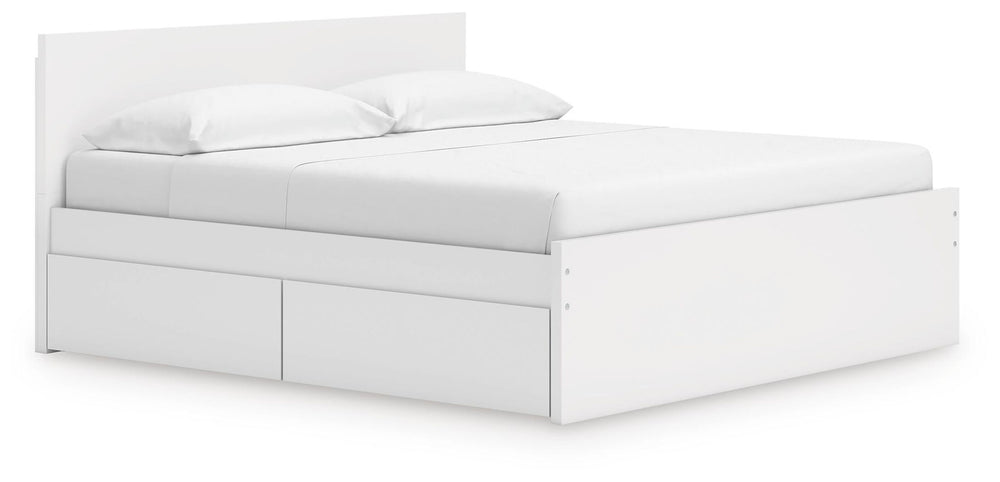 Onita - Panel Platform Bed White Twin 1 Side Storage