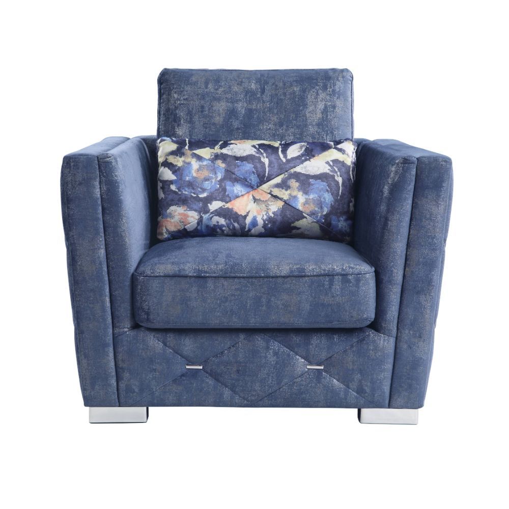 Emilia - Chair With Pillow - Two Tone Blue Fabric