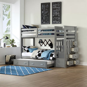 Allentown - Bunk Bed w/Storage Ladder & Trundle Gray Twin over Twin