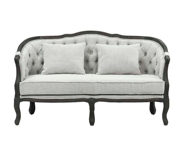 Samael - Loveseat - Gray Linen & Dark Brown Finish