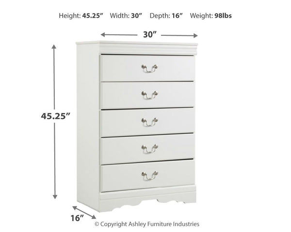 Anarasia - White - Five Drawer Chest