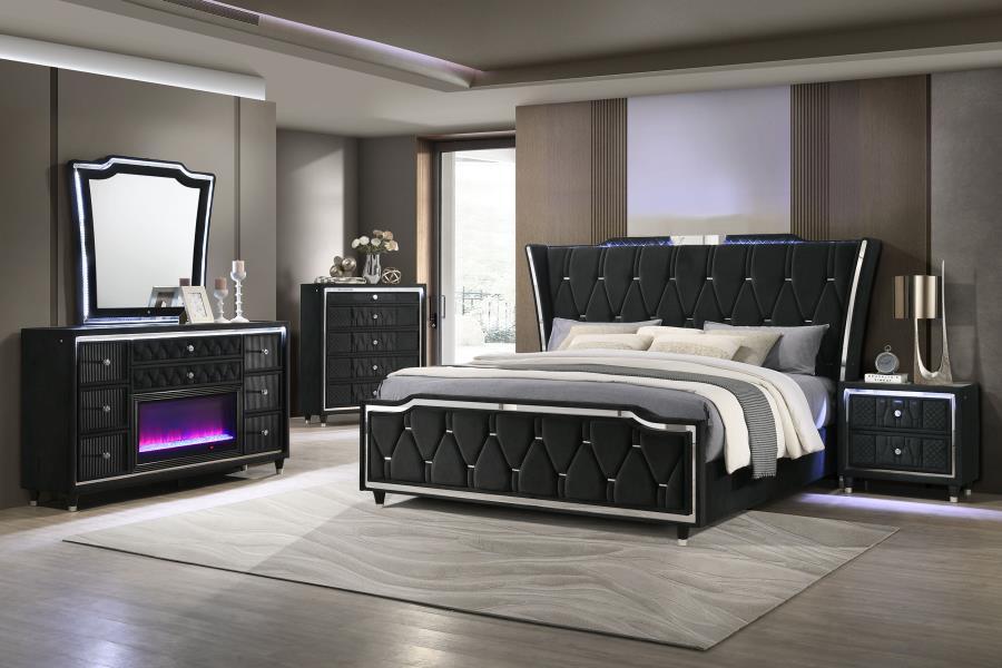 Lorient - Bedroom Set With LED Flame Box Dresser Beige