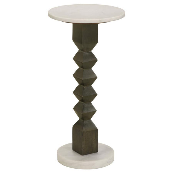 Colette - Round Marble Top Side Table - White And Dark Gray