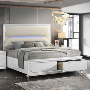 Tarian - Bed With LED & Storage Pearl White