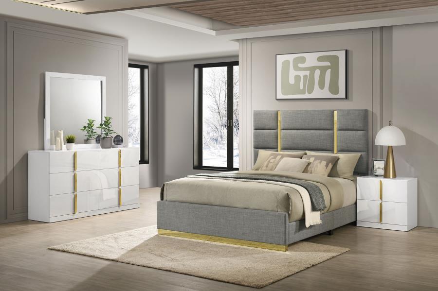 Ines - Bedroom Set Gray 4 Pc. Bed, Dresser, Mirror, Nightstand King