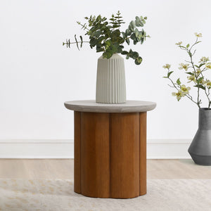 Evelyn - End Table - Faux Concrete Top & Walnut  Finish