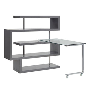 Buck II - Writing Desk With Bookshelf Gray
