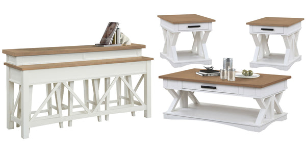 Americana Modern - Cocktail Table Set Cotton 7 Pc. Cocktail Table, 2 End Tables, Console Table, 3 Stools