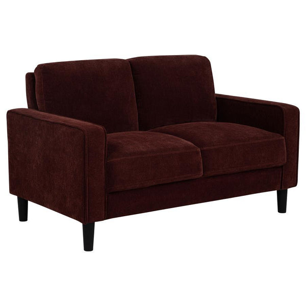 Ruth - Upholstered Track Arm Loveseat Dark Red
