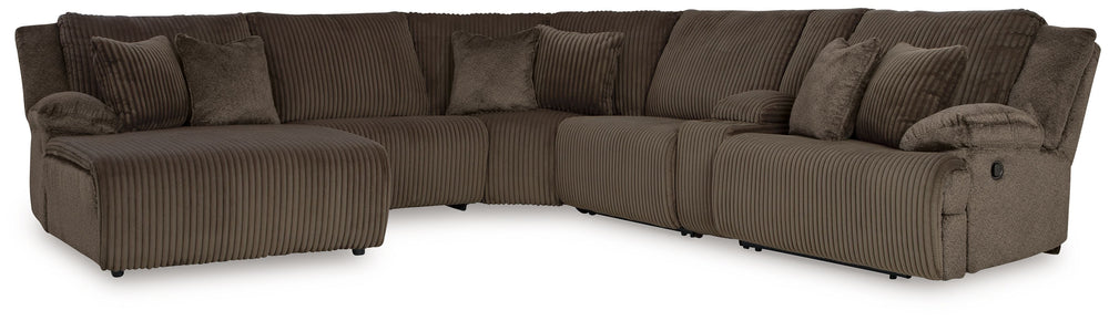 Top Tier - Reclining Sectional Dark Brown 6 Pc. Right Arm Facing Chaise Reclining Sectional