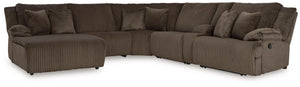 Top Tier - Reclining Sectional Dark Brown 6 Pc. Left Arm Facing Chaise Reclining Sectional