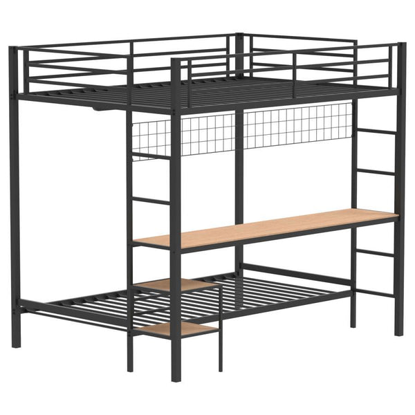 Campus - Metal Workstation Bunk Bed Black Full over Twin
