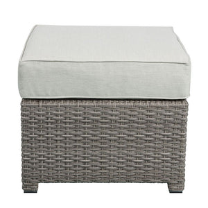 Salena - Patio Sofa With 2 Pillows & Ottoman - Beige Fabric & Gray Wicker