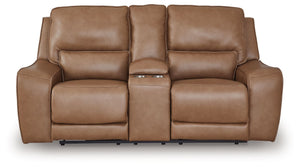 DeepWakes - Power Reclining Loveseat / Console / Adjustable Headrest - Caramel