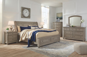 Lettner - Sleigh Bedroom Set 5 Pc. - Dresser, Mirror, Sleigh Bed Queen 2 Drawers