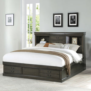 Louis Philippe III - Bed w/Storage Dark Gray King