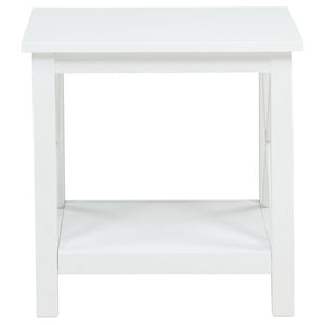 Skyview - Square Pine Wood Side End Table With Shelf - White