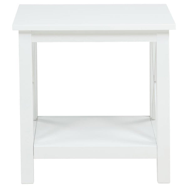 Skyview - Square Pine Wood Side End Table With Shelf - White