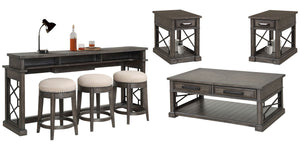Sundance - Cocktail Table Set Dark Gray 7 Pc. Cocktail Table, 2 Chairside Tables, Console Table, 3 Stools
