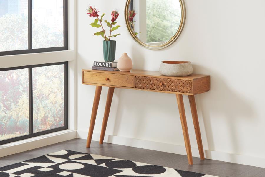 Lotus - 2-Drawer Wood Entryway Console Table - Natural Brown