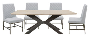 Crossings - Monaco Rectangular Dining Table With 4 Upholstered Chairs - Solid Mango / Pearl Silver