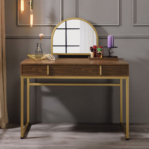 Coleen - 50" Vanity Desk With Mirror & Jewelry Tray - Walnut & Gold