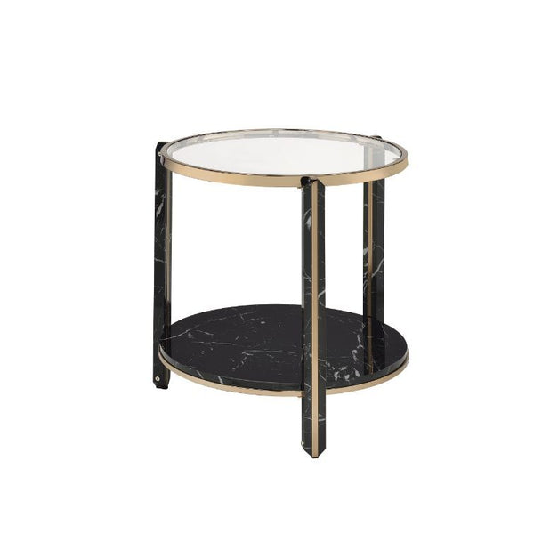 Thistle - End Table - Clear Glass, Faux Black Marble Top & Champagne
