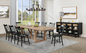 Middleton - 106" Extension Leaf Dining Set Light Brown 10 Pc. Table, 8 Black Chairs, Server