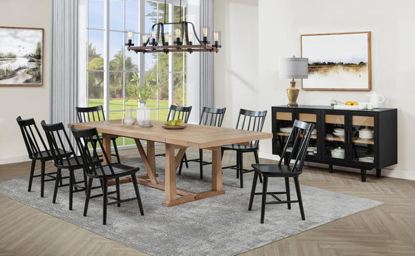 Middleton - 106" Extension Leaf Dining Set Light Brown 10 Pc. Table, 8 Black Chairs, Server