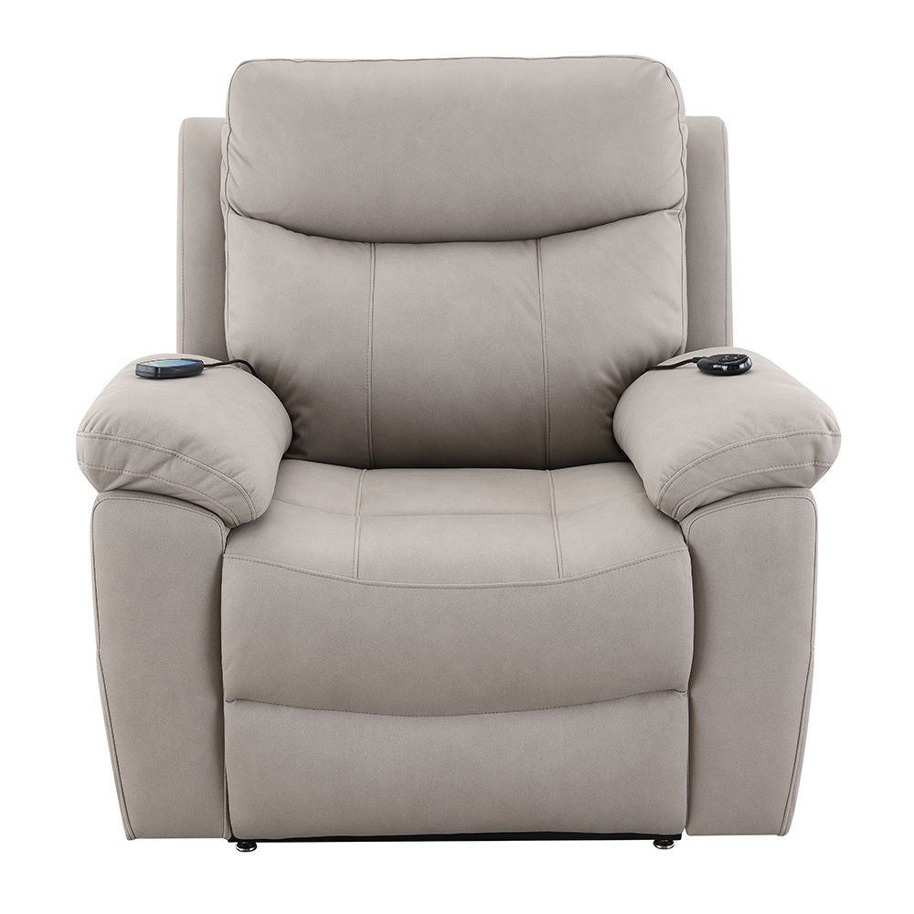 Chriki - Power Recliner With Lift & Heating & Massage - Beige Chenille & Black Finish