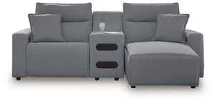 ModMax II - Salt And Pepper - Reclining Sectional Gray 3 Pc. Right Arm Facing Chaise Power Reclining Sectional With Audio Console