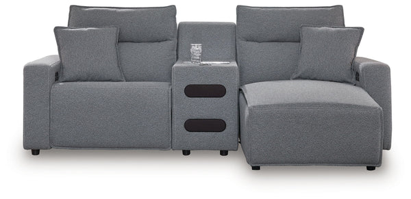 ModMax II - Salt And Pepper - Reclining Sectional Gray 3 Pc. Right Arm Facing Chaise Power Reclining Sectional With Audio Console