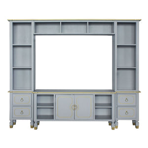 House Marchese - Entertainment Center - Gold Trim & Pearl Gray