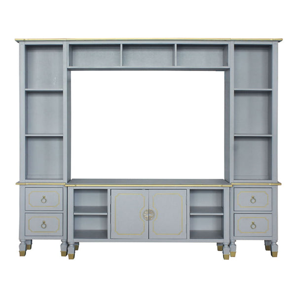 House Marchese - Entertainment Center - Gold Trim & Pearl Gray