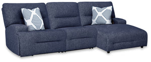 Acklen Place - Reclining Sectional Blue 3 Pc. Power Reclining Sectional With RAF Power Reclining Back Chaise And Power Armless Recliner