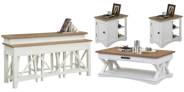 Americana Modern - Cocktail Table Set Cotton 7 Pc. Cocktail Table, 2 Chairside Tables, Console Table, 3 Stools