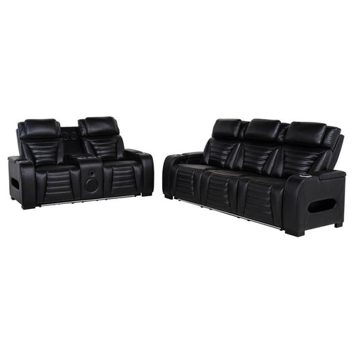 Zuma - Faux Leather Dual Power LED Sofa Set Black 2 Pc. Sofa, Loveseat