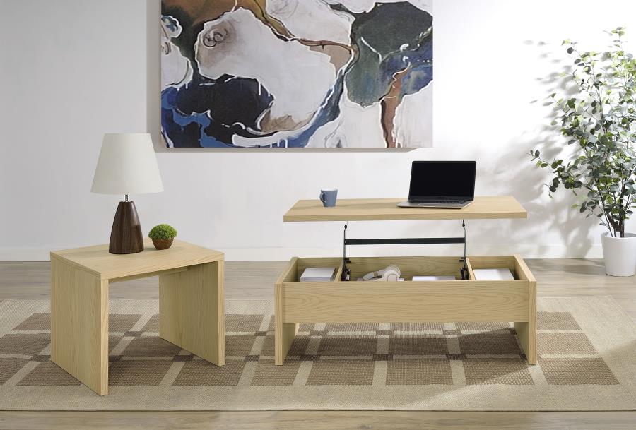 Canoga - Lift Top Cocktail Coffee Table Set - Light Oak Light Brown 2 Pc. Coffee Table, End Table