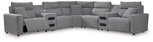 ModMax II - Salt And Pepper - Reclining Sectional Gray 7 Pc. Power Reclining Sectional With 2 Audio Consoles