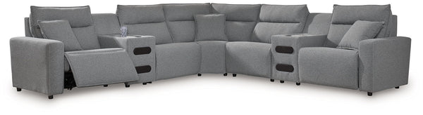 ModMax II - Salt And Pepper - Reclining Sectional Gray 7 Pc. Power Reclining Sectional With 2 Audio Consoles