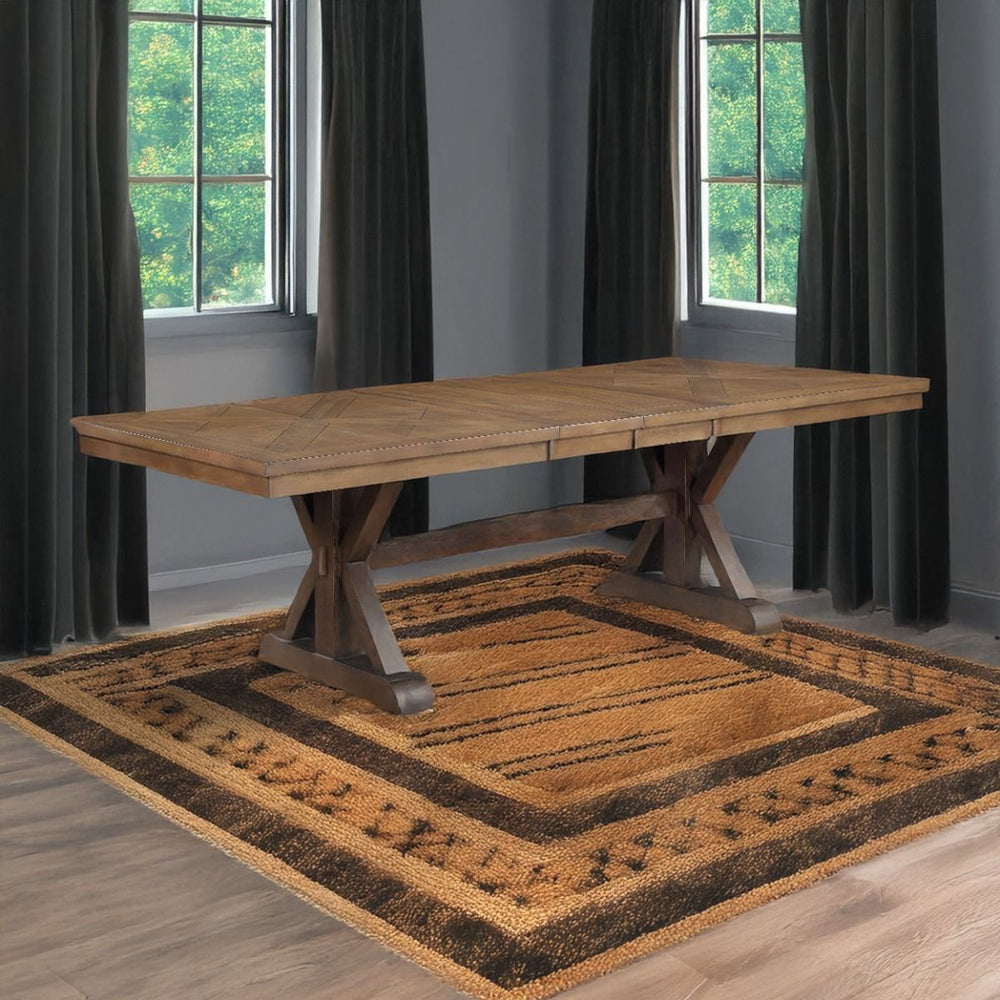 Pascaline - Dining Table - Gray Fabric, Rustic Brown & Oak